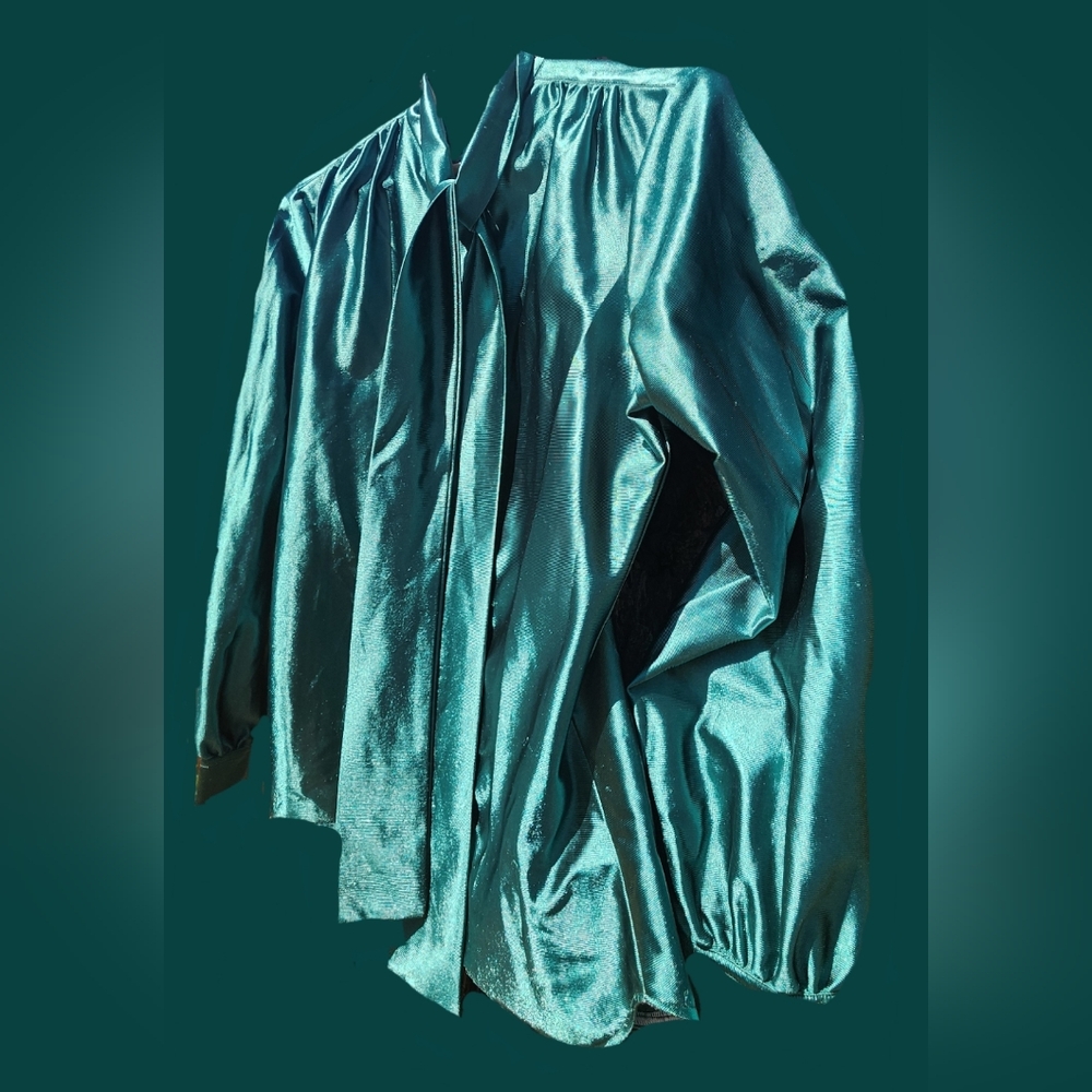 Emerald Green Satin Neck Bow Blouse